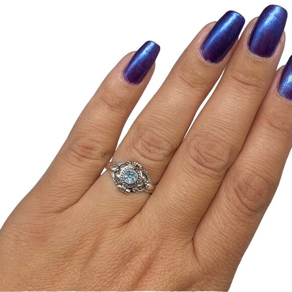 Blue Topaz Poison Ring Size 6.5 Solid Sterling Silver 925 Natural Stone